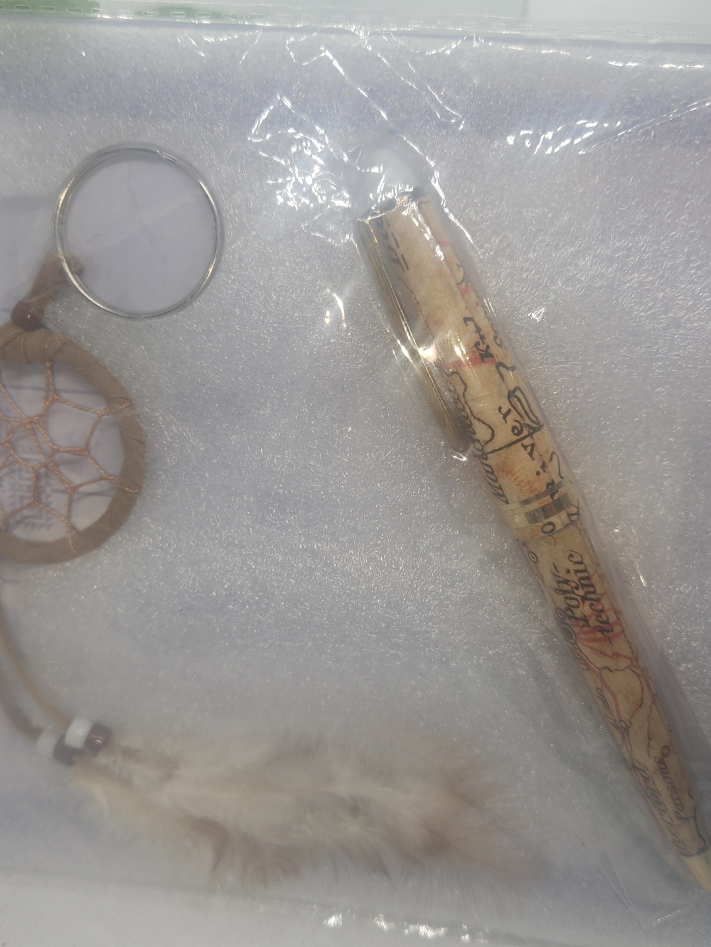 Feather Dreamcatcher Keychain with Map-Print Pen